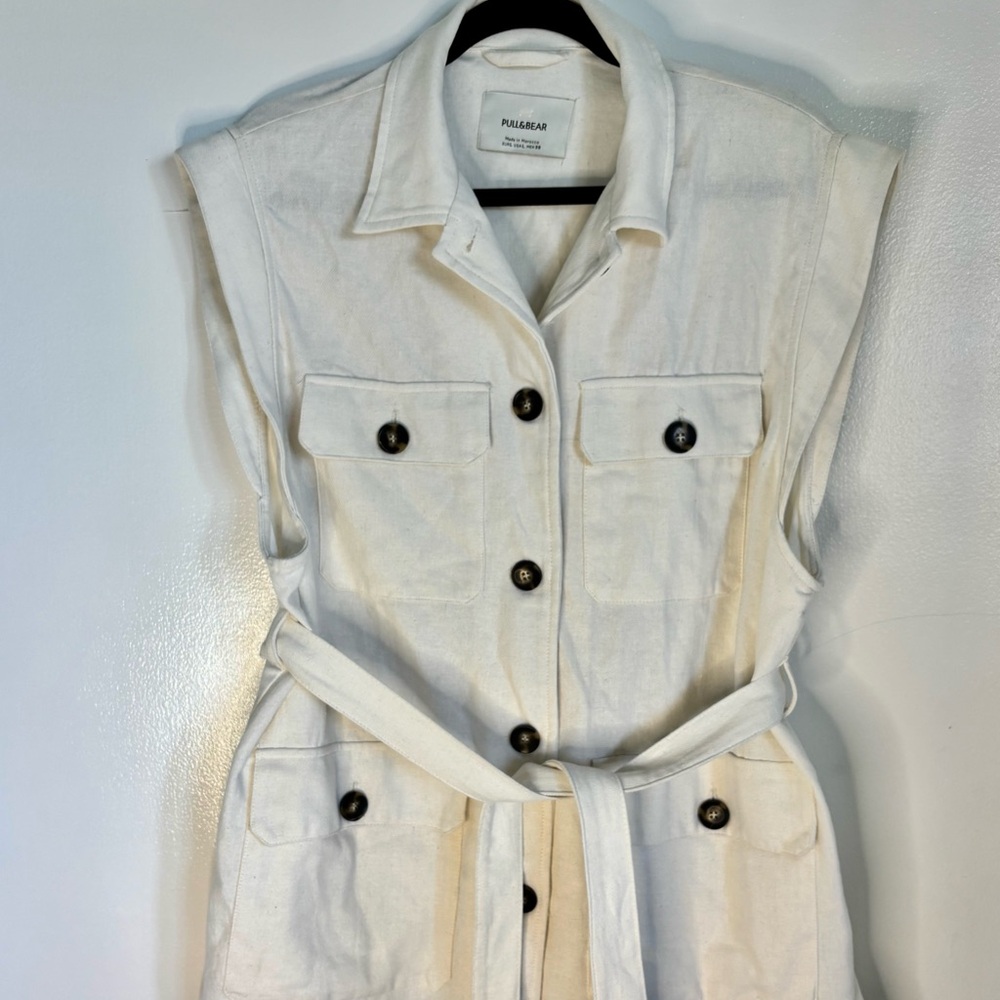 Pull&Bear Women's White/Cream Sleeveless Jacket Vest Cargo Size Large